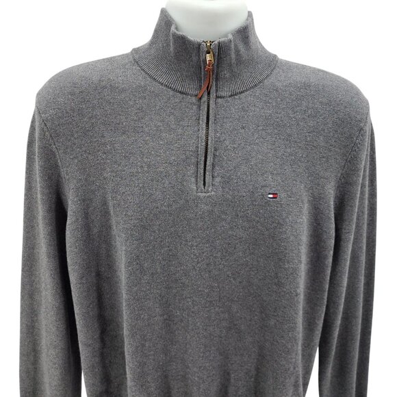 Tommy Hilfiger Mens Large Sweater 1/4 Zip Gray Long Sleeve Stand Up Neck Cotton - Picture 2 of 6